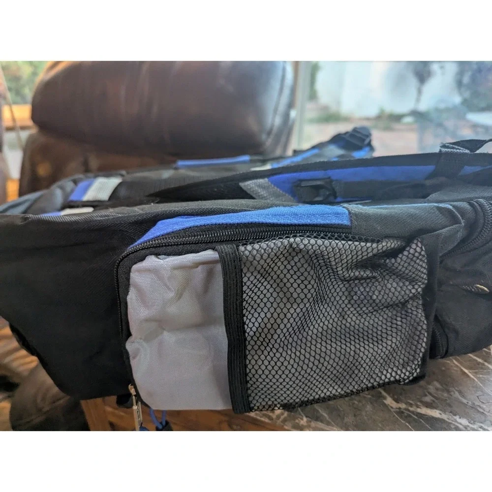 Mountain Terrain Backpack Black Blue Multi-Pockets School Backpack Zippered